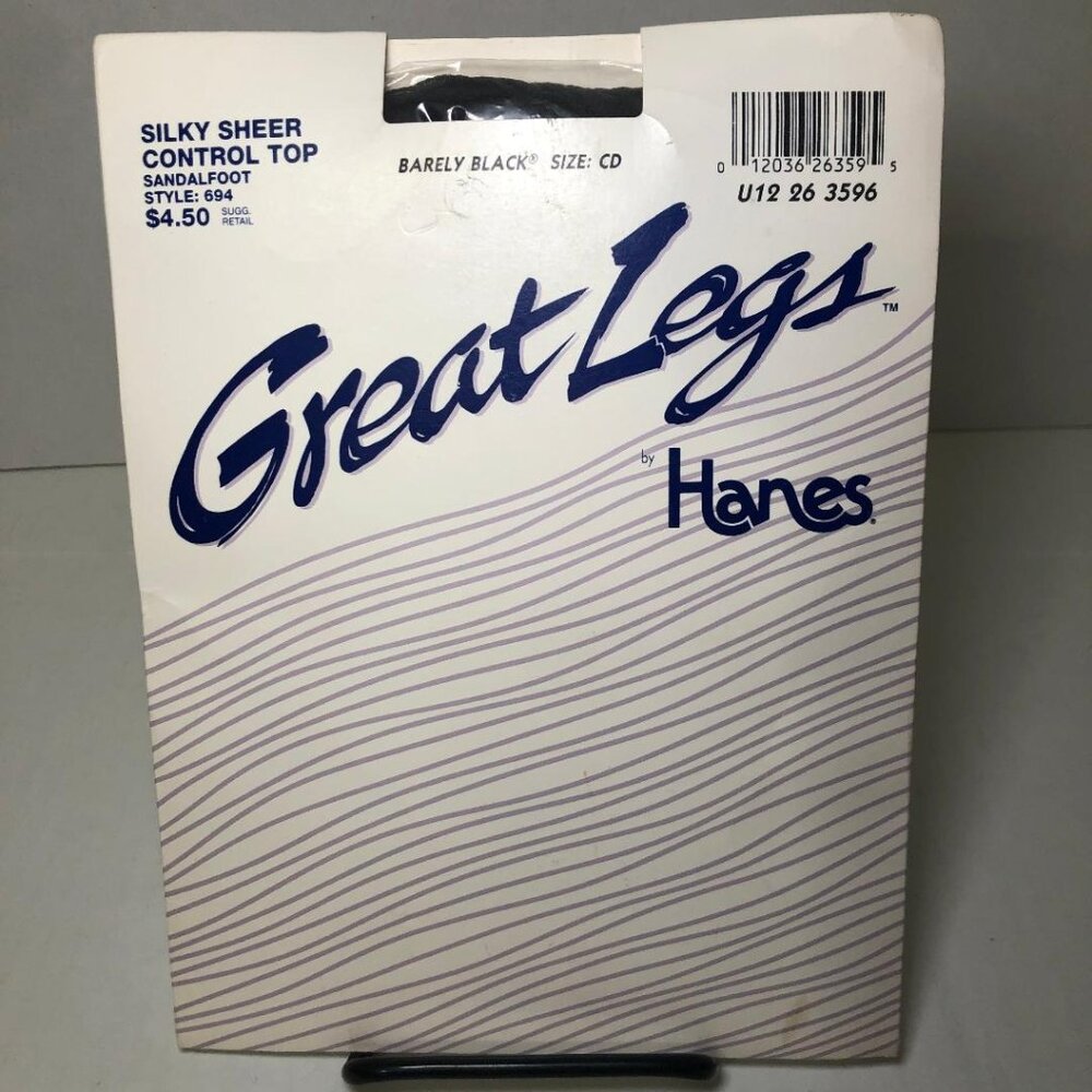 Great Legs Hanes Silky Sheer Control Top CD Sandalfoot Pantyhose Barely Black